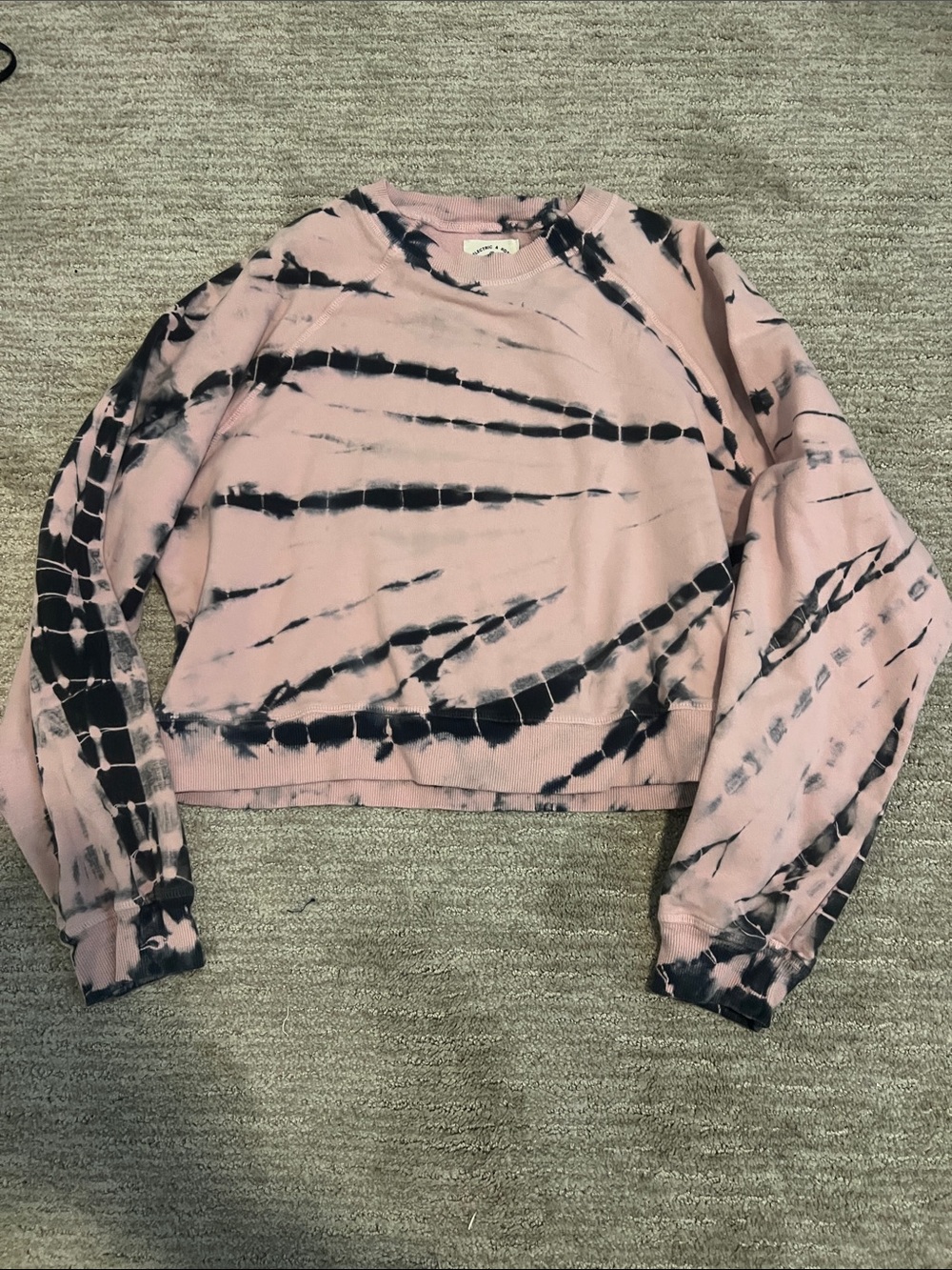 Electric and Rose - Pink and Black Tie-Dye Cropped Sweatshirt - Women XS